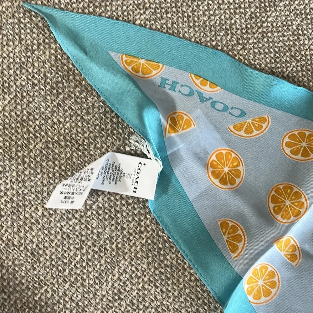 Coach Orange Slice Print Silk Diamond Scarf - Picture 6 of 7
